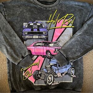 Hot Rod Graphic Sweatshirt Juniors/Womens XS Charcoal Crewneck 80s Retro Classic